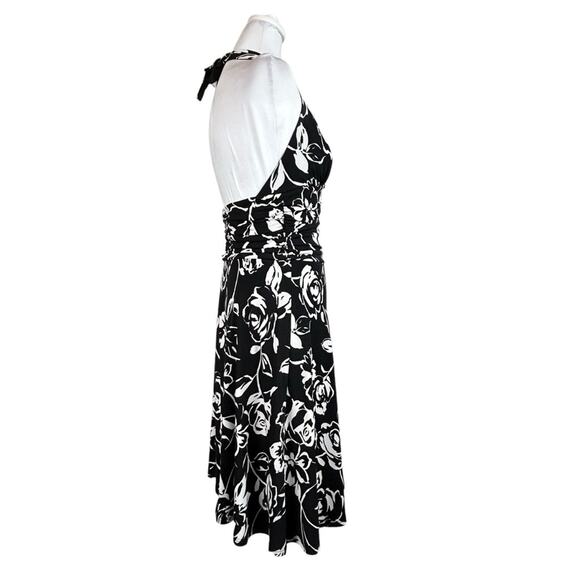 White House Black Market Halter Dress Womens Size XS Black White Floral Stretch - Picture 2 of 10